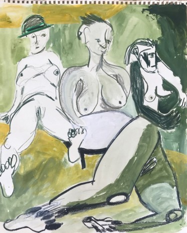 Sofi Brazzeal, Untitled (three figures and table in green), 2016 , Martos Gallery