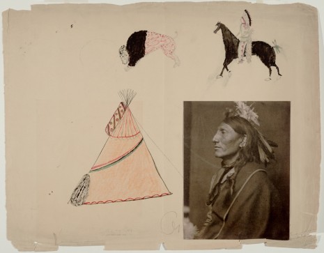 Gertrude Käsebier, Photograph of Whirling Horse, Sioux Indian mounted with drawings of buffalo, tipi, Indian and horse, c. 1898  , Marian Goodman Gallery