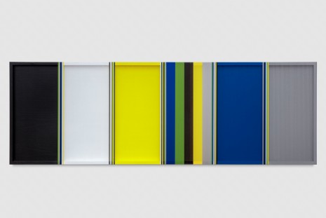 Brian Wills, Untitled (Black, Grey, Blue and Yellow Hovering Thread), 2017 , Praz-Delavallade