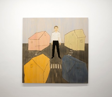 Stephan Balkenhol, Relief Mann vor vier Häusern, 2017 , Galerie Thaddaeus Ropac