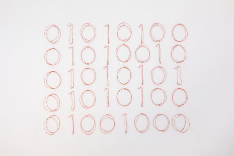Truth (binary computer code), 1995, steel wire with orange enamel powder coat / 40 units, Paula Cooper Gallery