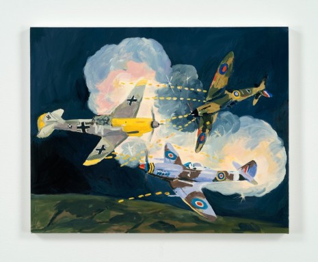 Karen Kilimnik, spitfire + messerschmidts hedgerow country, France Worldwar II, in color!, 2013, Sprüth Magers