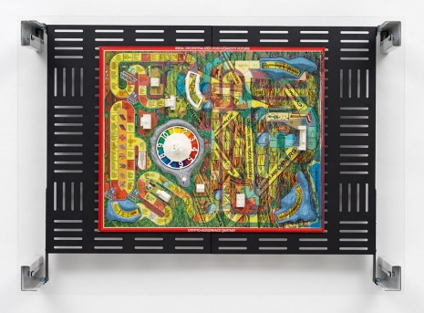 Simon Denny, Crypto Futures Game of Life Board Overprint Collage: 1976 Vintage, 2018, Galerie Buchholz