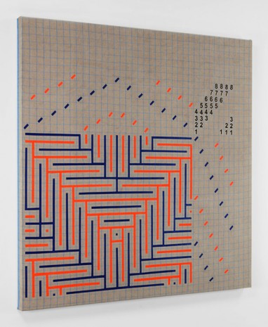 Heather Cook, Fluorescent Orange and Navy Blue Shadow Weaving Draft Graph, 2015, Praz-Delavallade