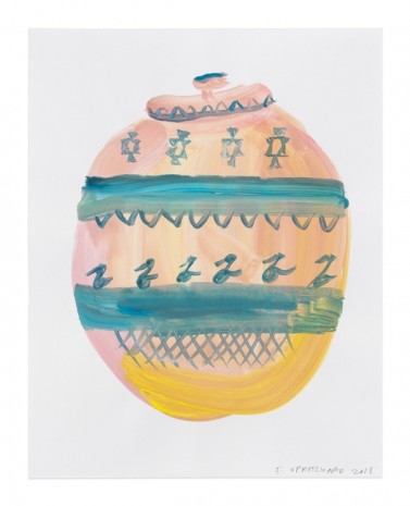 Francis Upritchard, Teal Motive with Yellow Pot, 2018, Anton Kern Gallery