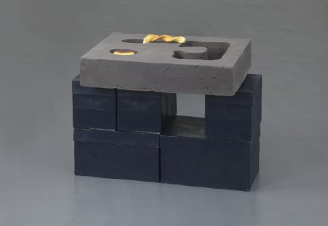 Martin Westwood, Fired clay press cast of travel pillow and stone repository, polyurethane casts of puff-pastry and stone, polyester resin casts of A3 and A4 boxes, 2012, The Approach