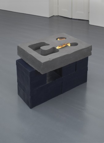 Martin Westwood, Fired clay press cast of travel pillow and stone repository, polyurethane casts of puff-pastry and stone, polyester resin casts of A3 and A4 boxes, 2012, The Approach