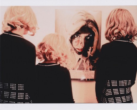 Lynn Hershman, Roberta Multiples Gather at DeYoung Exhibition in Front of Construction Chart Seen From Behind, 1977 , ShanghART