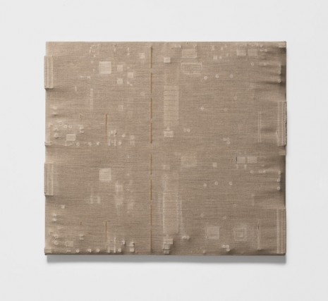 Analia Saban, Distressed Canvas Circuit Board (with Component Rubbings and Punctures) #1, 2018 , Tanya Bonakdar Gallery