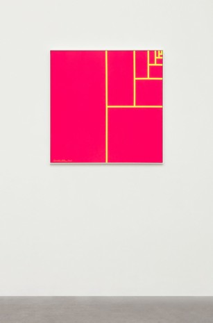Carsten Höller, Division Square (Fluorescent Light Yellow Lines on Fluorescent Pink Background), 2018, MASSIMODECARLO