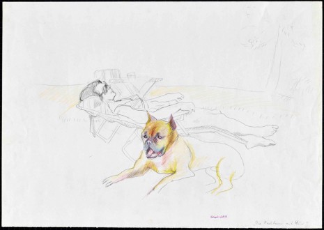 Maria Lassnig, Die Nachbarin mit Hund, 1974, Capitain Petzel