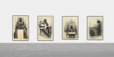 Charles White, Studies for Mary McLeod Bethune Mural (Seated Child with Book, Guitar Player, Mary McLeod Bethune, and Seated Woman), 1977, David Zwirner