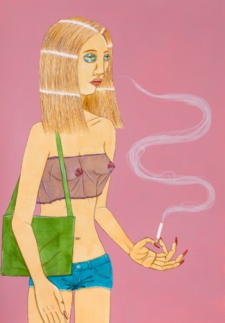 Ed Templeton, Untitled, (Smoking woman, sheer top), 2018 , Tim Van Laere Gallery