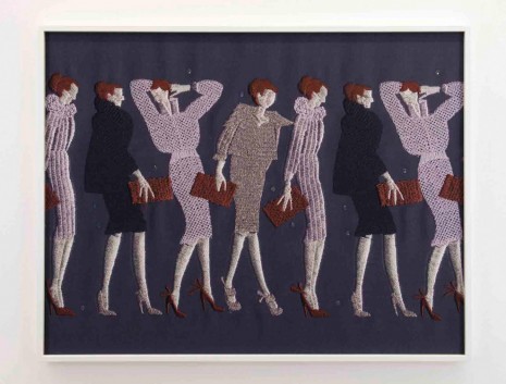 Tobias Kaspar, Line of Women with Purses (violet, purple, brown), 2019 , Galerie Peter Kilchmann