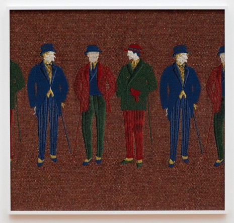 Tobias Kaspar, Group of Standing Gentlemen (blue, red, green), 2018 , Galerie Peter Kilchmann