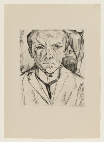 Max Beckmann, Selbstbildnis von vorn, im Hintergrund Hausgiebel, 1918 , Contemporary Fine Arts - CFA