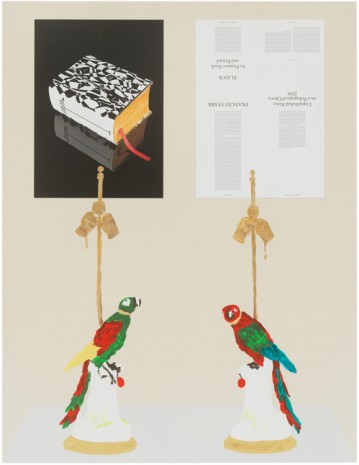 Frances Stark, Clever/Stupid promotional prize poster with parrot pair, or 'Art offers the possibility of love with strangers', 2019, Galerie Buchholz