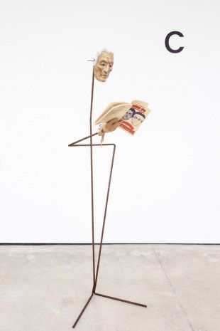 Simon Starling, The artist, wearing a mask of the former Fiat supremo Giovanni Agnelli, reads an aside from Dario Fo’s political satire Trumpets and Raspberries (1974) in which a disfigured Agnelli has his face reconstructed in the image of a Fiat worker in whose..., 2019, The Modern Institute