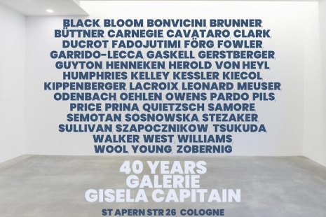 Karla Black, Barbara Bloom, Monica Bonvicini, Maria Brunner, Werner Büttner..., 40 Years Galerie Gisela Capitain, Galerie Gisela Capitain